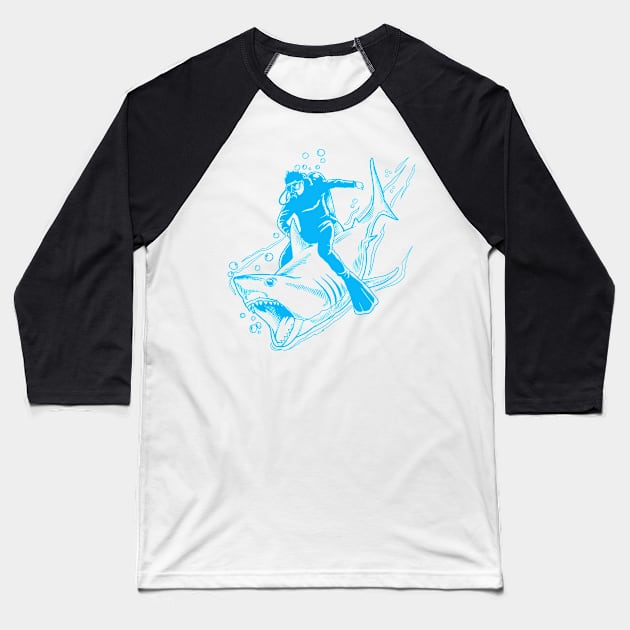Awesome Shark And Scuba Diving Design Diver Print Baseball T-Shirt by Linco